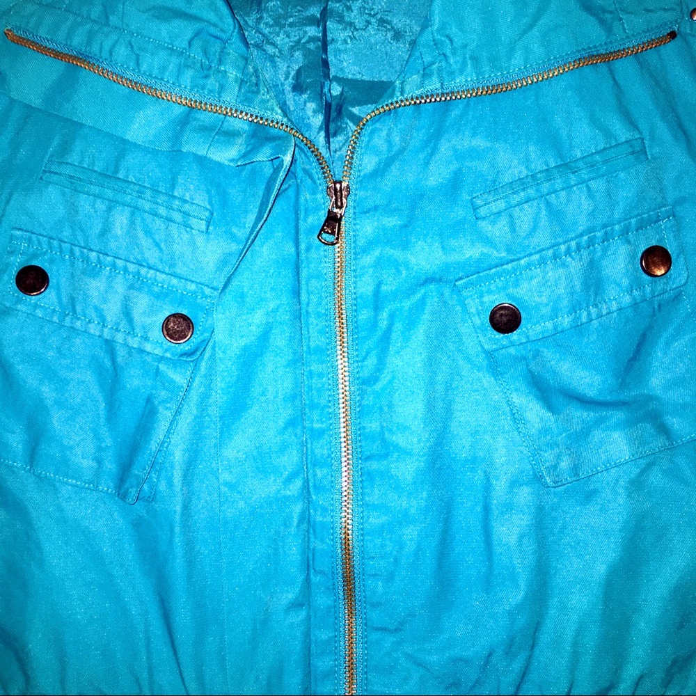 Spring Turquoise Raincoat, Teal Blue Lightweight Jacket Kenneth Cole Medium - Picture 8 of 16